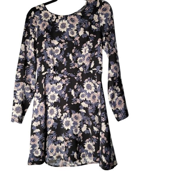 Free People Black Floral Long Sleeve Mini Dress S – Sunflower Print Cottagecore - Picture 1 of 10